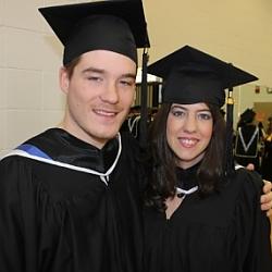 圣扎迦利Zoidis at Landmark College's December 2014 commencement ceremony, with fellow graduate Serenella Balzaretti